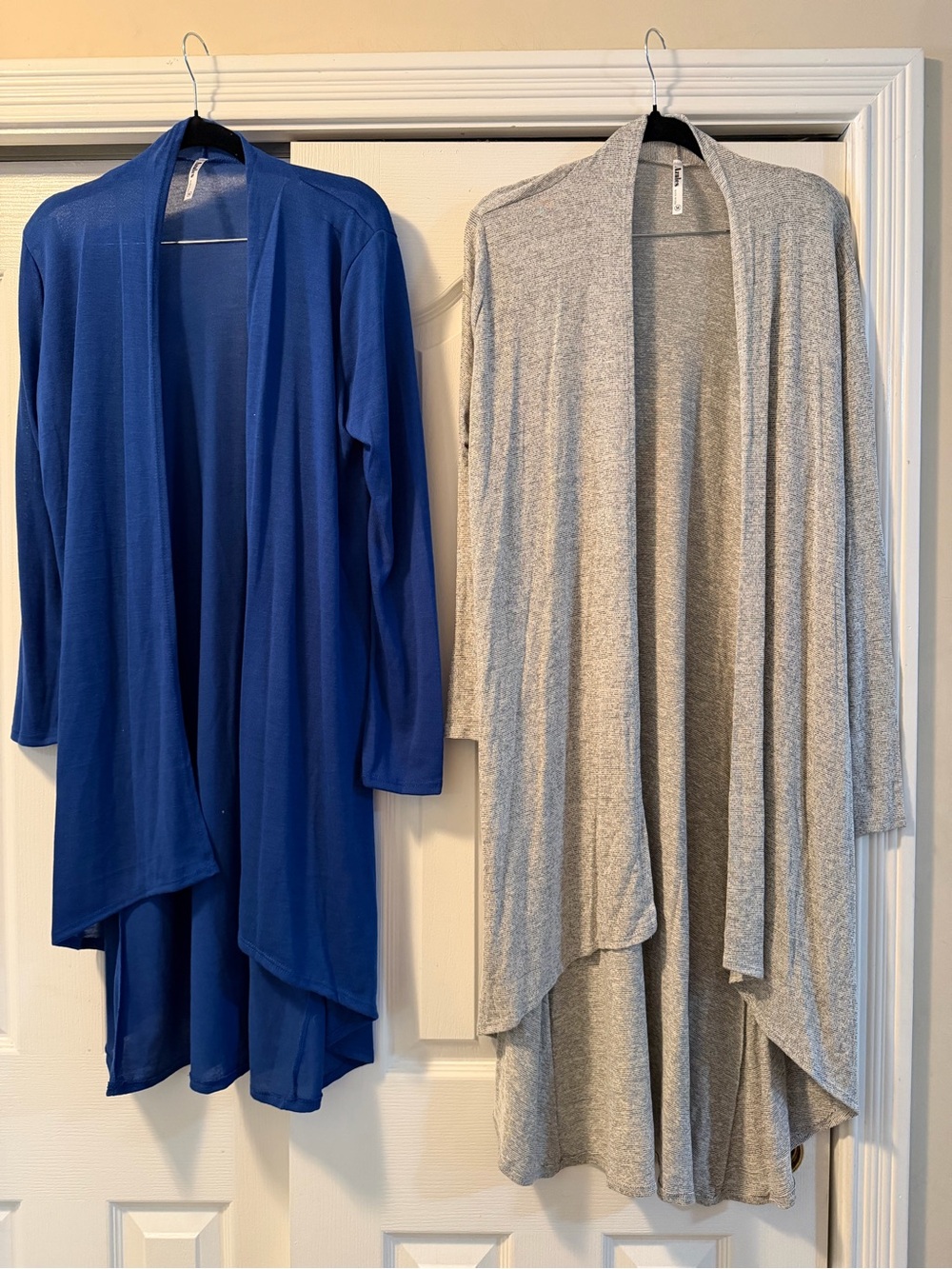 2pc Azules Open-Front Cardigans in Royal Blue and Light Gray